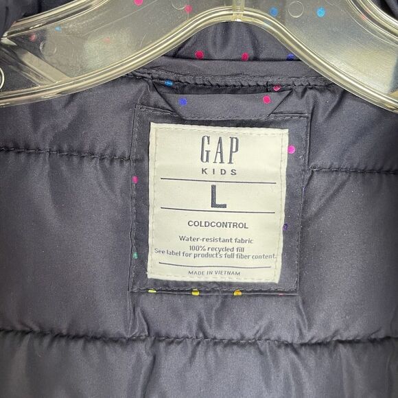 Gap Teen Girls puffer vest Water Resistant Large Blue Polka Dots - Picture 8 of 11